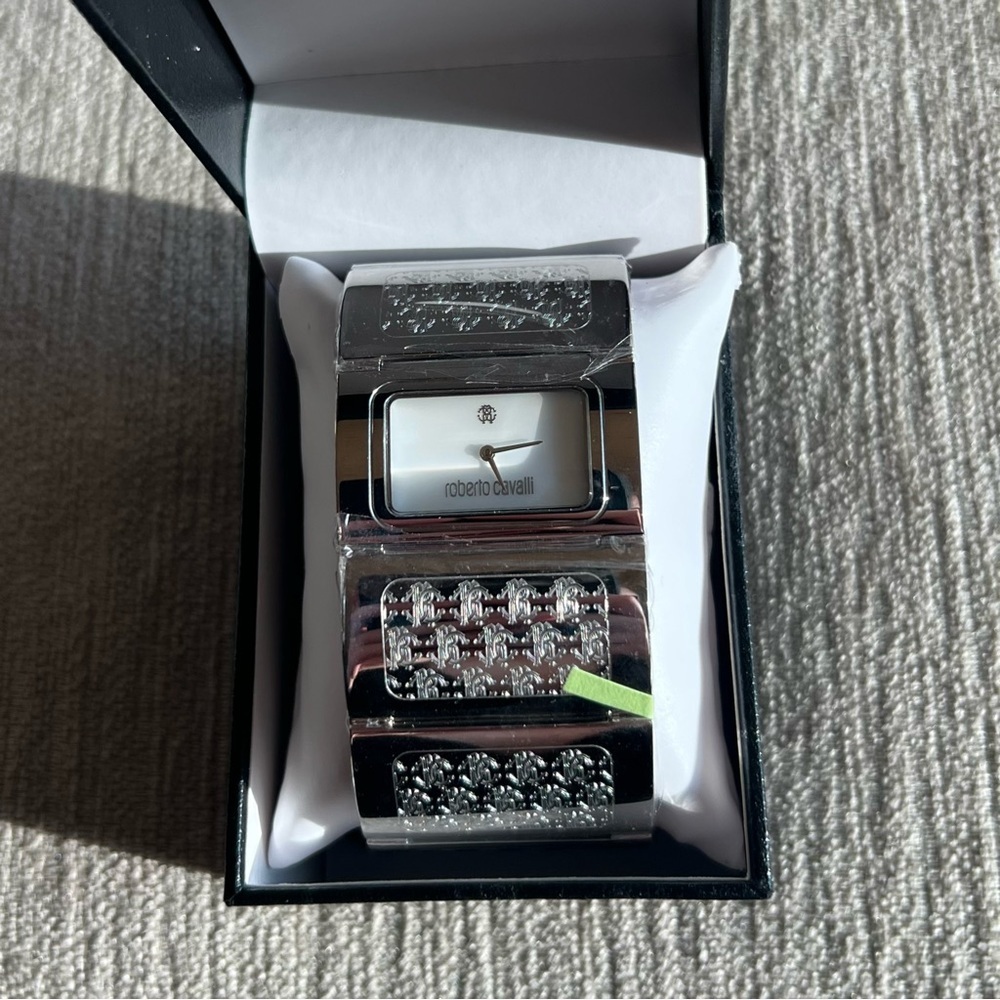 New $430 Roberto Cavalli Pavon Women's Rectangle Mother of Pearl Bangle Watch - Picture 6 of 7